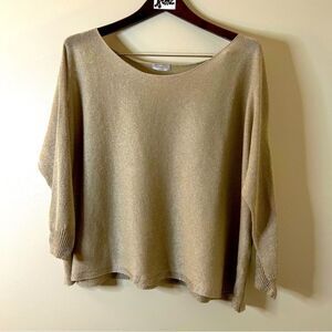 Suzy D Shimmery Gold 3/4 Sleeve Blouse Women's O/S excellent preworn condition